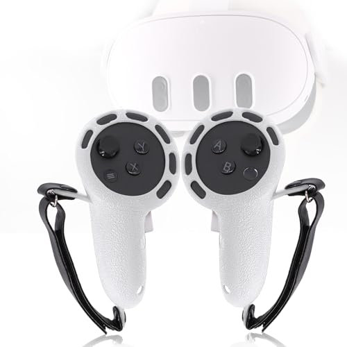 Copertura per manopole per controller compatibile con accessori Meta/Oculus Quest 3, in silicone, con cinghie per nocche (bianco, 1 paio)