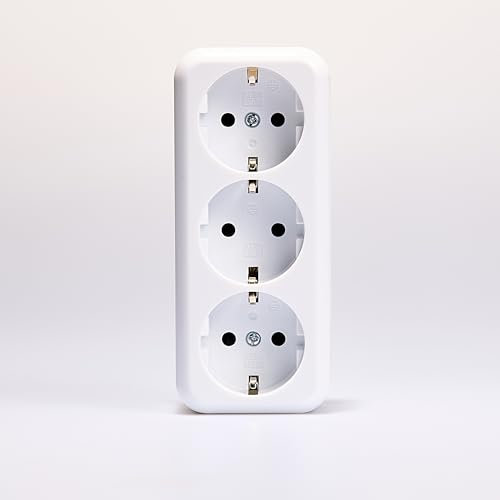 MC Power 3-Fach Aufputz Steckdose | Finery | dreier Schutzkontaktsteckdose AP 250V/16A dreier Aufputzsteckdose mit Einsteckschutz Schutter für innen, weiß
