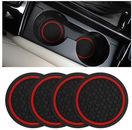 Mandark 4PCS Car Cup Holder Coasters, 2.75 Inch Non-Slip Insert Water Bottle Holder Pads, Dustproof Automotive Interior Accessories Mat, Universal for Vehicles, Trucks, RVs and More（Black/Red）