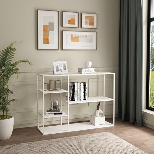 [en.casa] Standregal Isojoki Bücherregal Metallregal Wohnzimmer Weiß Regal stehend 120 x 35 x 88 cm