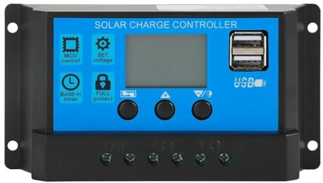 BuyWeek 30A Regulador de Carga Solar 12V/24V Controlador de Carga Solar PWM Regulador Placa Solar con Pantalla LCD y USB Dual, para Baterías de Plomo