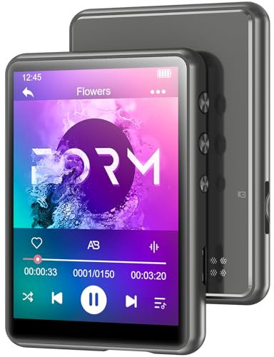 MECHEN Lettore MP3 Bluetooth 5.3 con touchscreen, lettore MP3 da 64 GB con altoparlante, suono HiFi, radio FM, musica, video, e-book, registratore vocale, custodia protettiva inclusa (grigio)