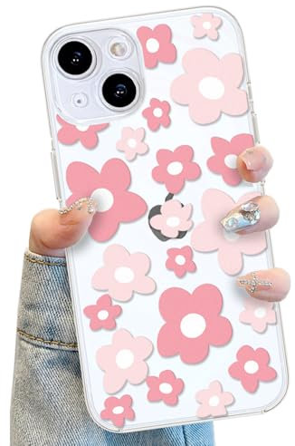 Compatible for iPhone 15 Plus Case Cute Clear Flower Floral Color Design for Girls Women, Soft TPU Slim Profile Anti-Slip Protective Phone Girly Case for iPhone 15 Plus