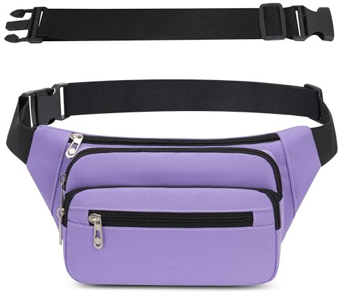 IHIGOGOFA Bauchtasche Gürteltasche Hüfttasche mit Einem 60 cm Verlängerten Gürtel Unisex Modern Umhängetaschen Handytasche für Outdoor Reise Wandern Hundetraining Damen und Herren (Hellviolett)