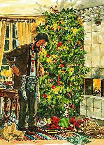 Postkarte Pettersson und Findus: Weihnachtsbescherung mit Findus