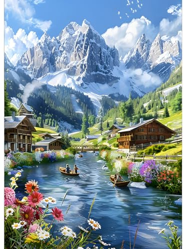 GDYEEH 5D Landschaft Diamant Painting Pictures, DIY Berg Diamant Art Painting Kits, Fluss Hütte Diamond Painting Set for Adults Anfänger, Mosaic Making, Diamond Painting for Home Decor 30x40cm