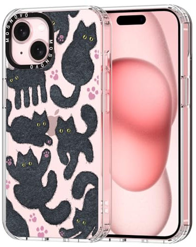 MOSNOVO für iPhone 15 Hülle – Durchsichtige, schlanke, stoßfeste TPU+PC-Handyhülle, [6,6 Fuß Fallschutz/Anti-Abziehen] - Schwarze pelzige Katze