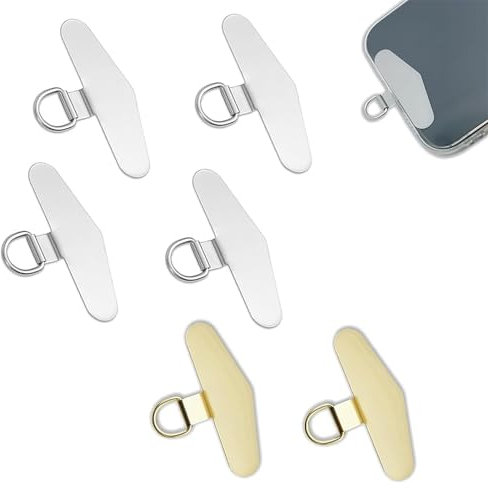 6 PCS Phone Tether Tab Phone Lanyards, 48X15Mm Phone Lanyard Patch Pad Lanyard Gasket Lanyard Phone Patch Connect Gasket, Phone Strap Connector Clip for Most Cell Phones Cases (Silver,golden)