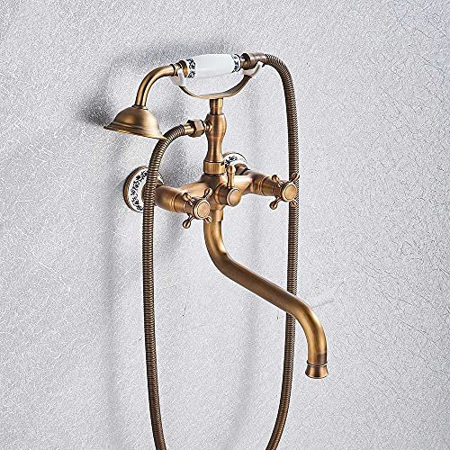 DRFGNF Robinet de Baignoire en Laiton Antique dans Le Mur, mitigeur de Baignoire à Bec Long de 30 cm, Ensemble de Douche de Bain à Long Nez Rotatif en Laiton, douchette en céramique, Bronze Noir B