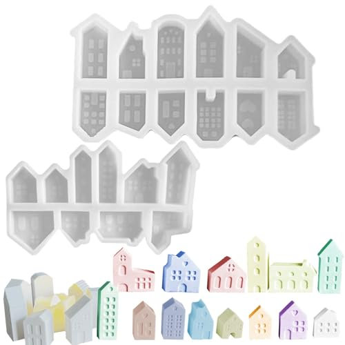 22 Stück Silikonform Mini Häuser WISIRENT, Silikonform Haus Mini Silikonformen Gießformen Häuser Weihnachten, Gießforme Häuschen Haus für Weihnachten, Halloween, Ostern