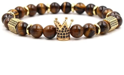 Wycian Buddhistisches Armband Gold, Armband Männer Krone Perlen Zirkonia Kristall Metalllegierung Krone und Sechseckige Säule 19cmx8mm Elastisch 1er