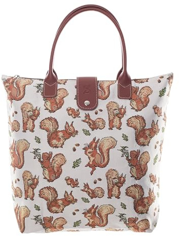 Signare Tapestry Folding Bag for Women with Vintage Design (Squirrel Nutkin, FOLD-BP-NUTKIN)