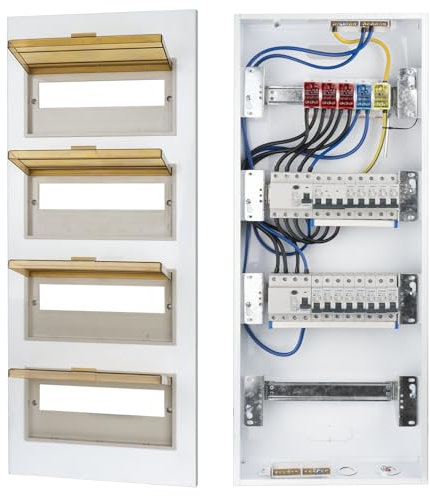CHENGPI Verteilerkasten mit 4P FI Schalter Typ A 40A 30mA FI RCCB und B16 Leistungsschalt,Unterverteilung Aufputz 4 Reihig mit Sammelschiene