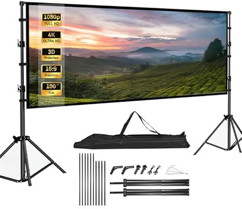 Écran Videoprojecteur 100 Pouces Pliable 16: 9 4K HD Ecran de Projection sur Pied, Ecran Projecteur avec Sac de Transport pour Cinéma Maison Bureau Voyage
