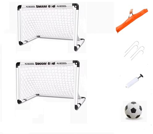 NEWFUN Porta da Calcio da Giardino, 90x60 CM Porte da Calcio per Bambini da Giardino, Pieghevoli e Ffacili da Riporre, Adatte per uso Interno ed Esterno - 2PCS