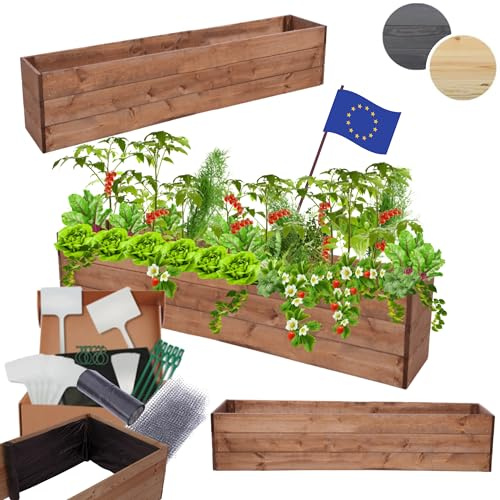 MODO24 Hochbeet Holz, Blumenkasten, Gartenbeet, 27x120x30 cm, Braun | Robuster Pflanzkübel & Blumenbeet für Garten, Terrasse & Balkon, Hochbeet für Gemüsegarten, Naturholz Holzbeet Anzuchtbeet