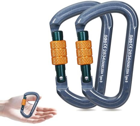 SOB Schwerlast Karabiner mit Drahtschnapper, 28KN (2855kg) Tragkraft, D-Ring Karabinerhaken für Camping, Wandern, Hundeleine, Schlüsselbund, Backpacking – Hochbelastbarer Sicherheitsclip
