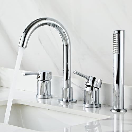 XJTNLB Robinet Douche Chromé Mitigeur Baignoire 4 Trous Bec Rotatif à 360° Robinet Douche Salle de Bain avec Inverseur Douche-B