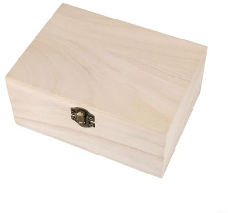 Boîte décorative en bois de pin brut avec couvercle à charnière et fermoir de verrouillage - Boîte en bois de pin uni pour loisirs créatifs, rangement de bijoux (L)