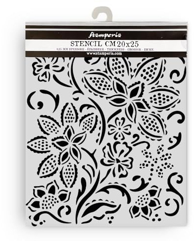 Stamperia - Thick Stencils for Scrapbooks, Albums, Cards, Bullet Journalling, and More, Flexible Material, Easy to Clean, Perfect for Hobbies, Crafts and Gifting (Timeless, Batik Flowers)