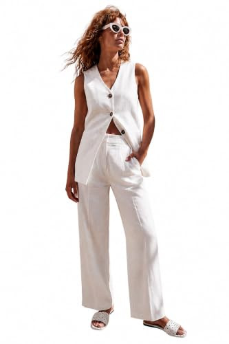 Roman Originals Smart Twill Wide Leg Pocket Trouser for Women UK - Ladies Everyday Holiday Spring Summer Comfy Soft Evening Vacation Work Party