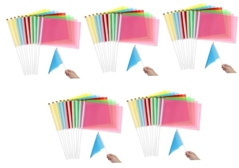 SUPVOX 5 Ensembles Mini Drapeaux Carrés De Couleur À Agiter Fournitures De Fête Pour Rose Vert Rouge Jaune Bleu 50 Pièces * 5