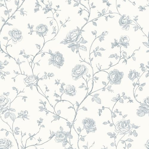 FunStick Selbstklebende Tapete Blumen Blätter Möbel Klebefolie Weiß Beige Rosen Wandtapete Selbstklebend Botanisch Dekofolie Klebefolie Schrank Blumen Retro Viktorianischer Stil Grau Beige 44.5CMx3M