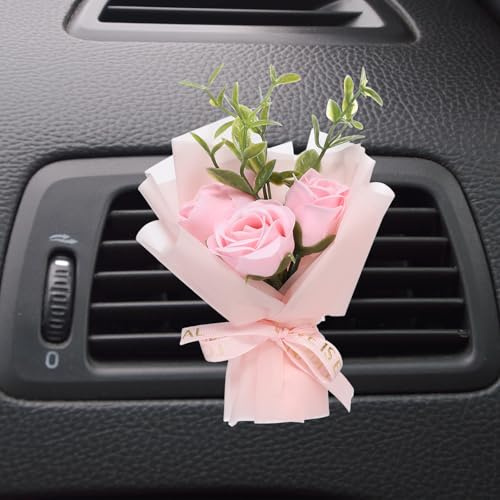 sourcing map Pink Small Bouquet Car Air Freshener Vent Clips, Mini Decorative Rose Bouquet with Fragrance Diffuser for Women, Automotive Air Freshener Decoration, Style 5