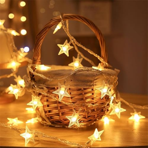 Sunshine smile Stern Lichterkette,1.5M 10LED Lichterkette Stern Strom,lichterkette Kinderzimmer Batterie,LED Dekolicherkette für Innenbeleuchtung im Freien,Schlafzimmer,Hochzeit,Geburtstag