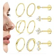 Morfetto 10Pcs Tragus Piercing Gold Silber Helix Piercings Chirurgenstahl 316L Nasenpiercing Stecker 18G/20G Nase Push-In Flat Hypoallergene Nasenstecker Labret Medusa Conch Piercing Ohr Ohrringe Set