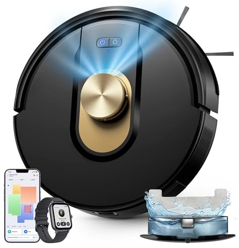 Vexilar Saugroboter mit Wischfunktion, 8000Pa & 180 Min Laufzeit Staubsauger Roboter mit LiDAR Lasernavigation & No-Go-Zonen, App/Alexa/iWatch Steuerung, Ideal für Tierhaare Teppiche (Schwarz)