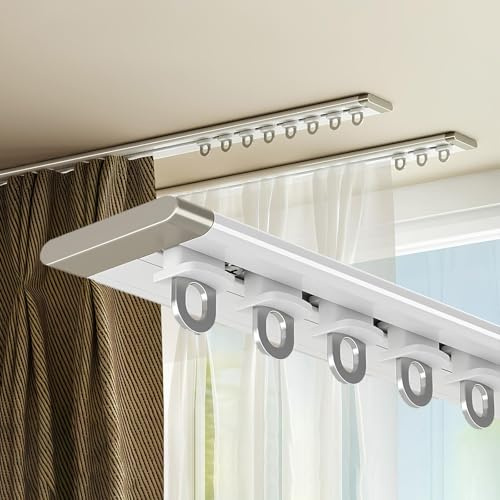 IRUGS Ultradünne Gardinenschiene, Vorgebohrt Deckenschiene Für Vorhänge, 90°-Eckbögen, Flächenvorhang Schiene, Aluminium 1-läufig Vorhangschiene(Weiß,120cm/3.94ft)