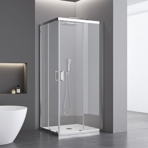 Megistore Box Doccia Angolare, Vetro Temperato Trasparente 6mm, 2 Porte Scorrevoli, Profili Cromati, Altezza 190 cm, Chiusura Magnetica (80x100)
