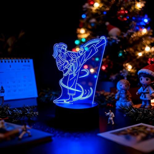 EleBikk Karate Nachtlicht,Taekwondo 3D Illusion Lampe mit 7 Farben wechselnd,Geschenk für Jungen und Mädchen, die Karate und Taekwondo lieben.