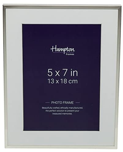 Hampton Frames | MAYFAIR Silver Plate Photo Frame 5x7 (13x18cm) | Bevel Cut Mount, Glass Aperture, Grey Velvet Back | Freestanding or Wall Display, Elegant Home Décor