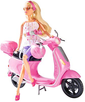 Simba 105730282 - Steffi Love Chic City Scooter, Steffi mit pinkfarbenem Roller, mit Helm und Helmfach, Ankleidepuppe, 29cm, für Kinder ab 3 Jahren