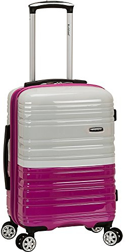 Rockland Melbourne Hardside Expandable Spinner Wheel Luggage, Carry-On 20, Two Tone White (White and Magenta)