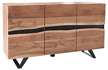 invicta INTERIOR Massives Sideboard Amazonas 150cm Akazie Baumkante Metall schwarz Massivholz Kommode Massivholzschrank Schrank Anrichte