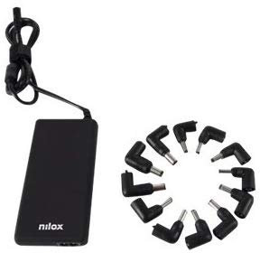 Nilox Cargador Universal automático 90 W Slim con USB y 14 Puntas. Portatil, Color Negro