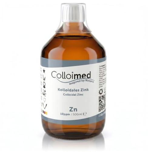Kolloidales Zink 10ppm hoch konzentriert Reinheitsstufe 99,995% in brauner Apotheker-Glasflasche 500ml (Zink-10ppm, 500ml)