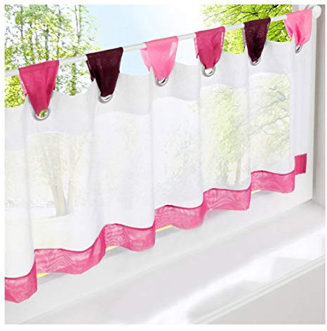 LiYa 1 Stück Bistrogardine Bunt Kleine Kaffee Scheibengardine Voile Transparent Vorhang (HxB 60x120cm, Pink)
