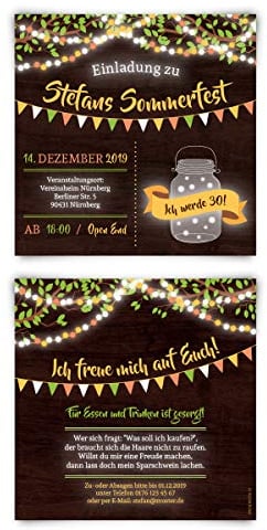 Kartenmachen.de 10 x Geburtstagseinladungen individuelle Einladungskarten zum Geburtstag - Nacht Sommerfest