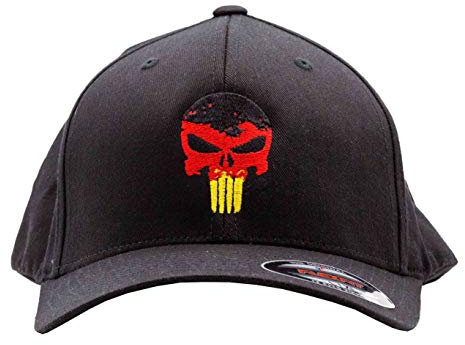 Café Viereck ® Unisex Cap Wooly Combed – Gestickt mit Punisher Zeichen – für Männer und Frauen - Größe S/M (54-56 cm)