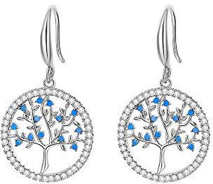 Orecchino ciondolo albero della vita per donna, gancio medico ipoallergenico placcato in argento e orecchini pendenti in oro rosa con gioielli in cristallo di zircone regalo per mamma, amici