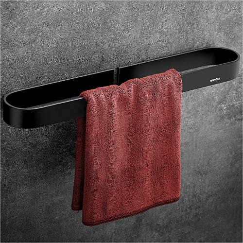 Wangel Handtuchstange Handtuchhalter ohne Bohren 40cm, Handtuchring, Patentierter Kleber + Selbstklebender Kleber, Aluminium, Matte Finish, Schwarz