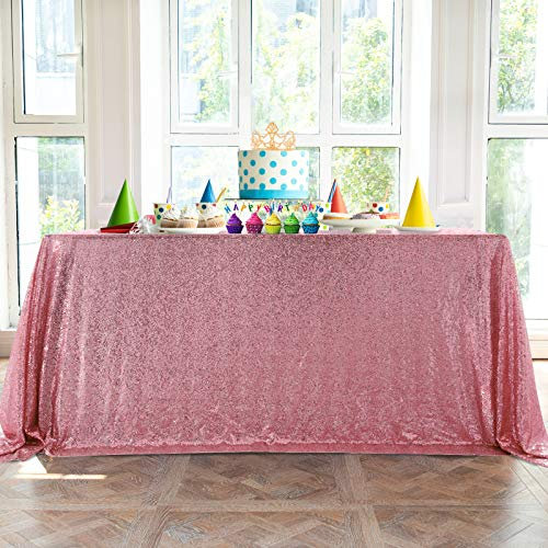 HMQIANG Rechteckige Pailletten-Tischdecke, 228,6 x 335,3 cm, passend für 1,8 m große Tische, Rosa, Glitzer-Tischdecke, glänzend, für Halloween, Weihnachten, Party, Tischdekoration