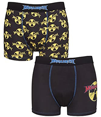 SockShop Mens Megadeth Exclusive to Gift Boxed Classic Rock Heavy Metal Boxer Shorts Pack of 2 Black L
