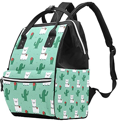 Braun-graue Alpaka-Wickeltasche mit Lama und Kaktus, Wickeltasche mit großem Fassungsvermögen, multifunktionaler Reiserucksack, Wickeltasche, Stilltasche für Babypflege
