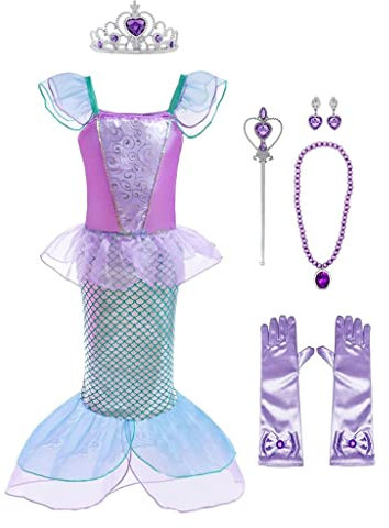 Lito Angels Meerjungfrau Prinzessin Arielle Kostüm Kleid Verkleidung mit Accessoires für Kinder Mädchen, Größe 5-6 Jahre 116, Lila