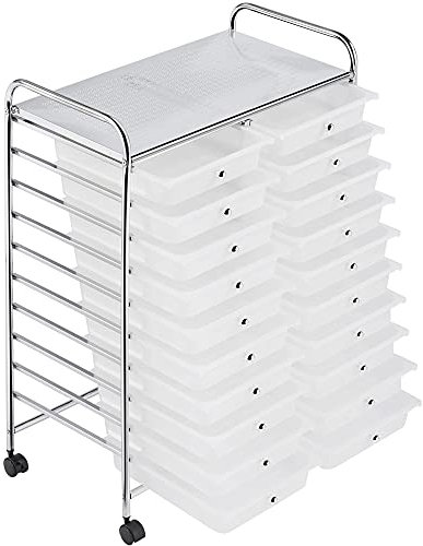 costoffs 20 Drawer Rolling Storage Cart Bin Organizer on Wheels Scrapbook Paper Office School Organizer White